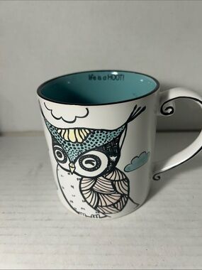 Owl Accent Ceramic Mug in Teal and White